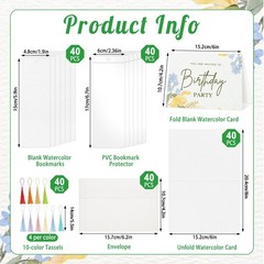 200 PCS Watercolor Bookmark Making Kit Blank Tassels PVC Protectors Cards