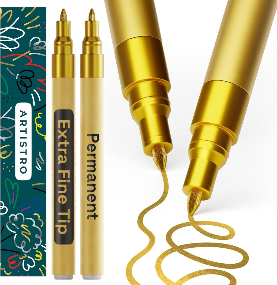 2 Gold Permanent Marker – Waterproof Markers for Tire, Fabric, Rocks, Glass, Cer