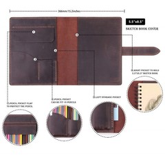 Handmade Leather Sketchbook Cover, Leather Artist Sketch Pad Cover for 5.5″ x…