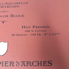 AQUARELLE ARCHES Hot Pressed GRAIN Satine Watercolor Block 9” x 12” 140 Lbs