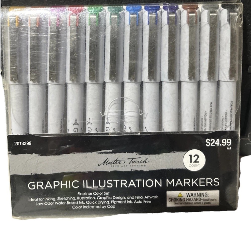 12 Colors Masters Touch Graphic Illustration Markers Fineliner Color Set New