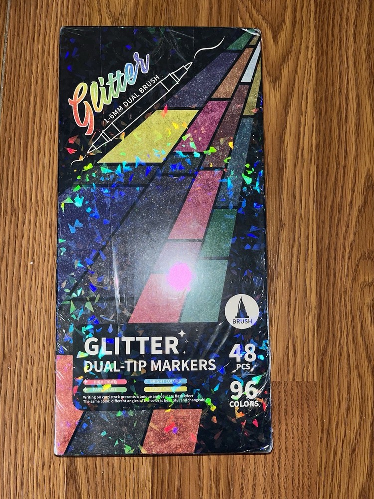 Glitter Effects 96 Markers 48 Pack Dual Tip Brush Glitter Marker New Nos
