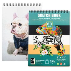 60 Sheets Drawing Pad Wire Binding for Easy Turn with Three Colors of Paper