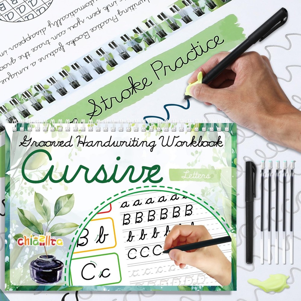 Grooved Cursive Handwriting Workbook with Disappearing Ink Pens Magic Reusabl…