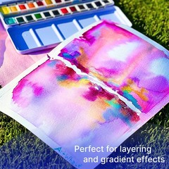 ArtWhale Watercolor Paint Set 48 Colors in Half-Pans + Waterbrush in Tin Box