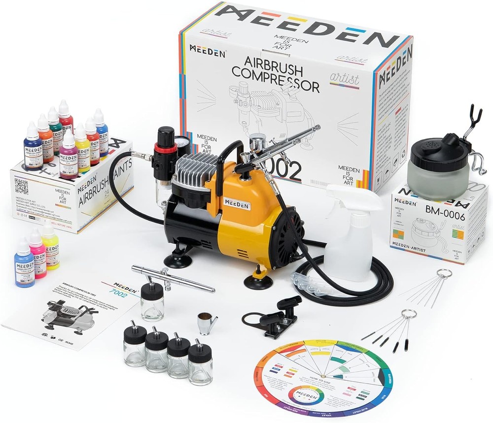 1/5 HP Quiet Air Compressor with 3 Dual-Action Air brush Guns