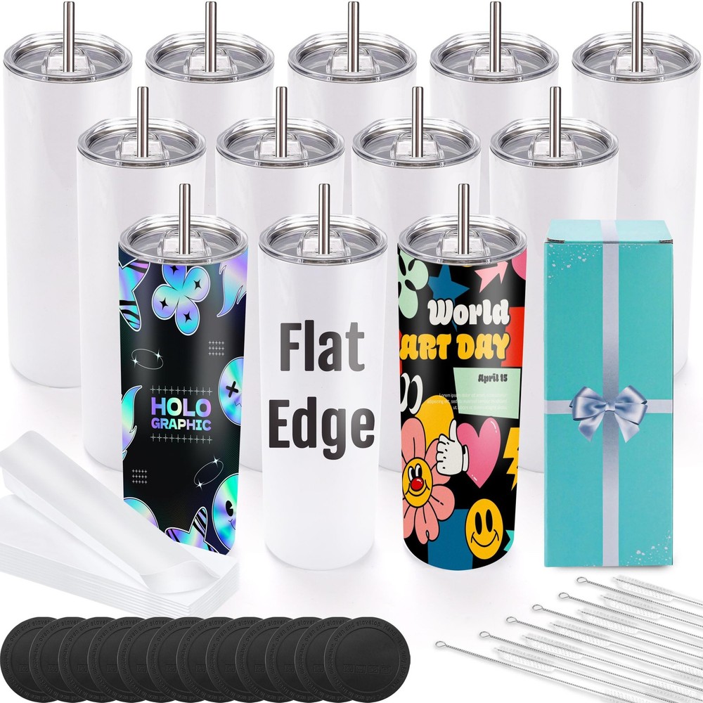 Joyclub 12 Pack Sublimation Tumblers 20 oz Bulk Blank Tumblers Skinny Straigh…