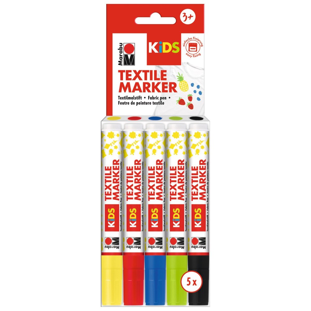 Marabu KiDS Textile Marker 5-Pack Fabric Paint Pens for T-Shirt Art & Craft