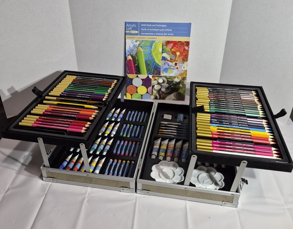 Artist Loft All Media Art Kit Paint, Chalk, Pencils in Metal Carry Case