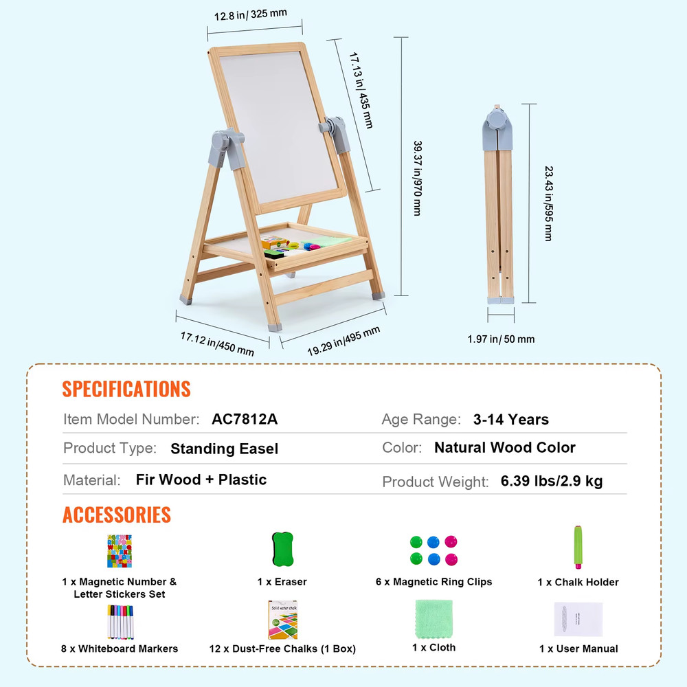 Standing Magnetic Drawing Board Wordpad Art Easel with Painting Accessories Chil