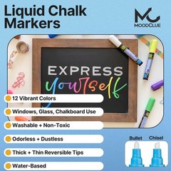 Versatile 12 Liquid Chalk Markers – Easy Clean, Odorless & for Various Surfaces