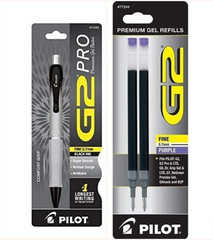 Pilot G2 Pro Gel Pen 0.7mm 1/PK Silver w/Purple Ink Refills Office School Home