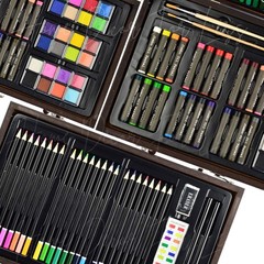 Art Set With Wood Case For Kids Teen Deluxe Wooden Box Artist Drawing Kit Pencil