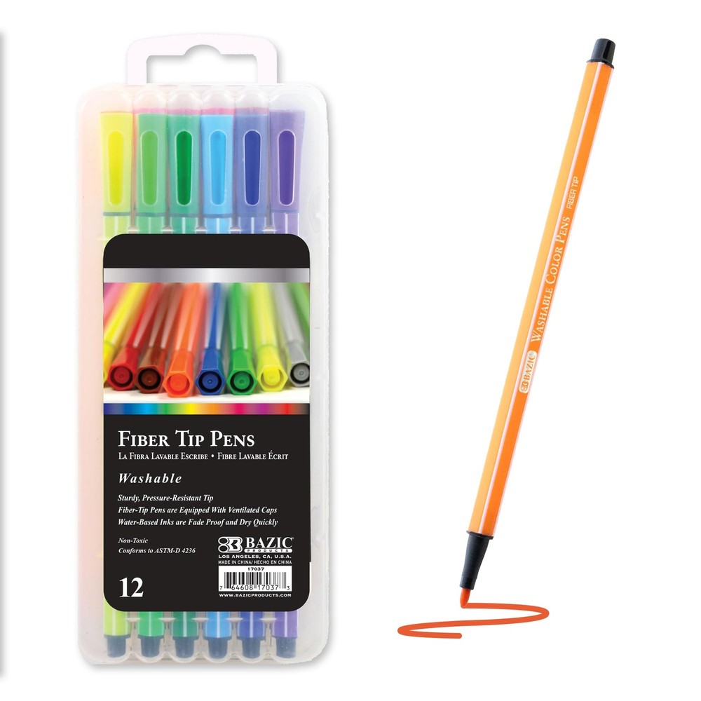 BAZIC PRODUCTS BAZIC 17037 12 Color Washable Fiber Tip Pen Mixed Materials