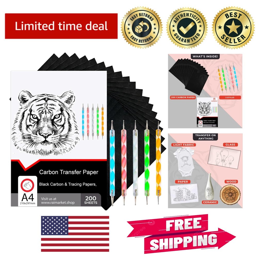 Versatile A4 Size Black Carbon Paper – 200 Sheets for Sewing & Drawing Patterns