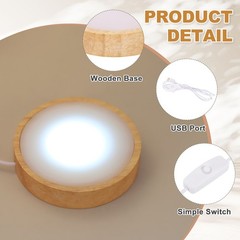 LED Light Base, 3.1″ Wood LED Light Stand for Crystal, White Light