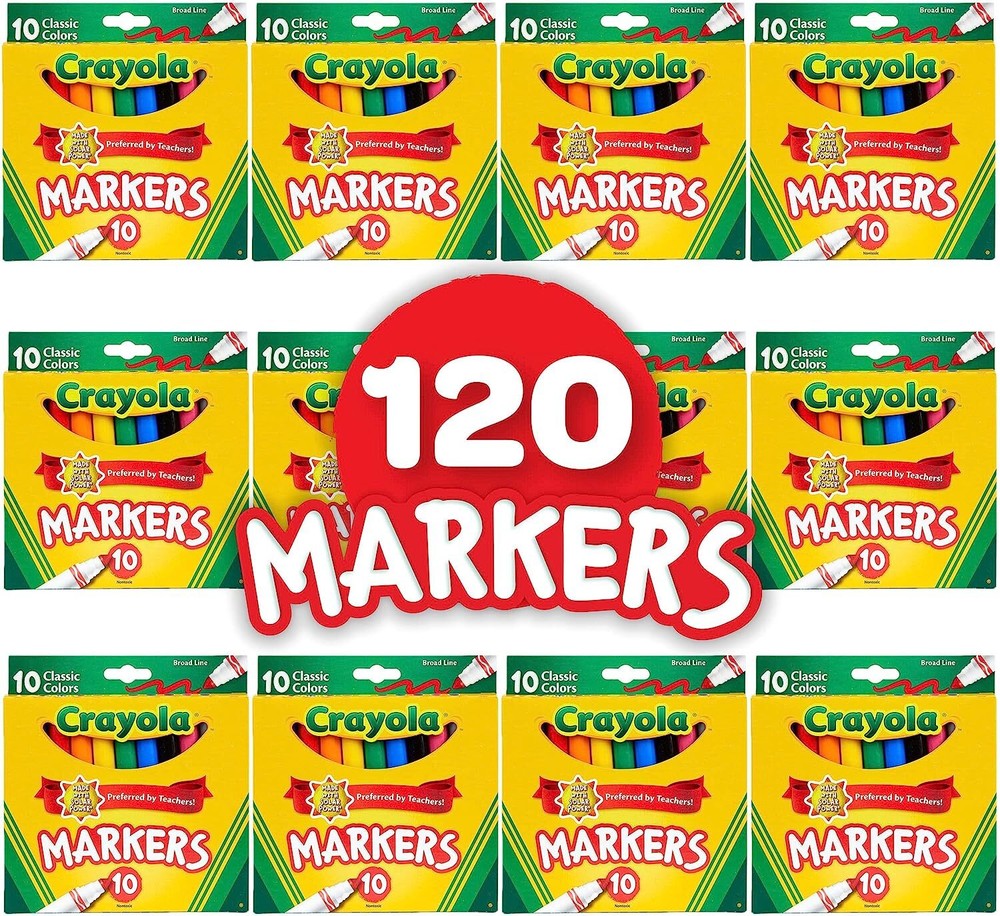 Crayola Broad Line Markers | Classic Colors | 10 Per Box | Bulk Pack of 12 packs