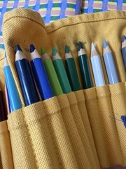 Fabriano Made Italy Set 24 chunky coloured pencils linen roll up Excellent Cond