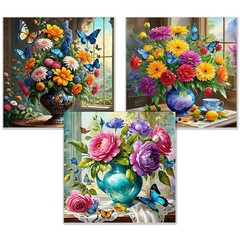 Diamond Painting Kits for Adults,3 Pack Flower Vase Diamond Art for Beginners…