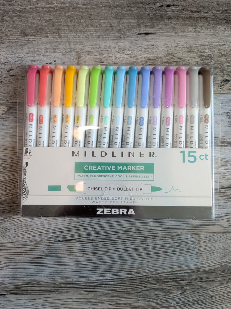 Zebra Pen Mildliner 78115 Double Ended Brush Highlighter – 15 Assorted Colors