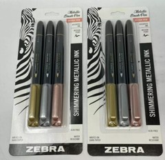 Zebra Metallic Brush Pen Set Of 6 Assorted Colors Fast Free Shipping!