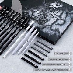 33 Piece Sketching Pencil Set – 5H to 14B Pencils, Charcoal Pencils, Charcoal St