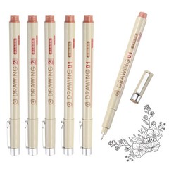 6Pcs 0.25/2.0mm Fineliner Ink Pens(Brown)