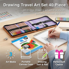 Drawing Travel Art Set – 60 Sheets 6 X 8 Inches Drawing Pad,16 Wood Colored Penc