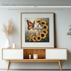 Cross Diamond,Art Painting Kits for Adults Beginner, Sunflower 5D DIY Round Full