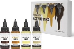 Kamenskaya Acrylic Inks For Artists Set 4 Pack 30ml Each Yellow Brown