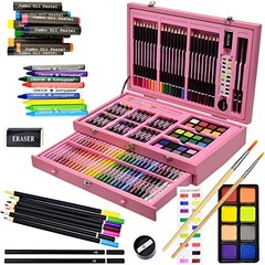 145 Piece Deluxe Art Set, Wooden Box & Drawing Kit with Crayons, multi-color
