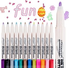 TRANSON 12pcs Outline Shimmering Markers Metallic Neon Drawing Art Craft Pens