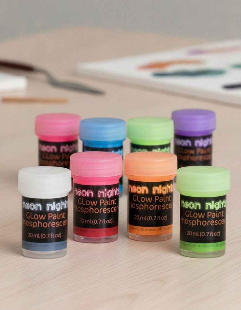 Glow in the Dark Acrylic Paint Set, 8 Pack, 0.7 Fl Oz Each, 8 Colors