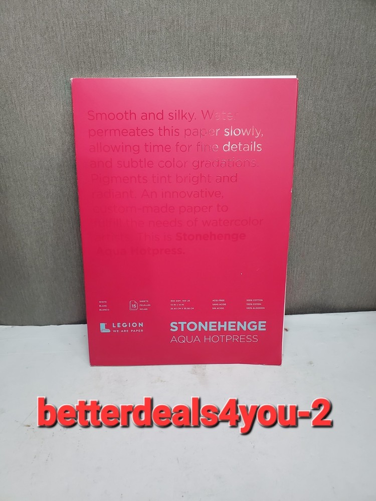Legion Stonehenge Aqua Hotpress White 15 sheet 10″x14″ Water Color Artist Paper
