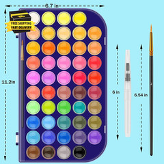 Paint Set, 48 Colors Non-Toxic Watercolor Paint with a Brush Refillable a Water