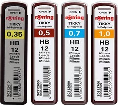 rOtring Tikky Mechanical Pencil Leads, HB Black, 2 Tubes, Choose Size