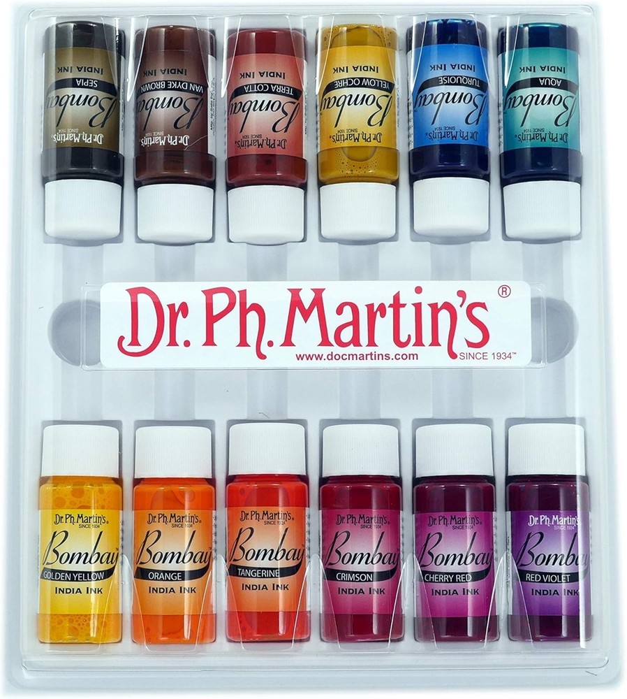 Dr. Ph. Martin’s Bombay India Ink Bottles ~ 0.5 oz ~ Set of 12 Series #2 ~ NEW