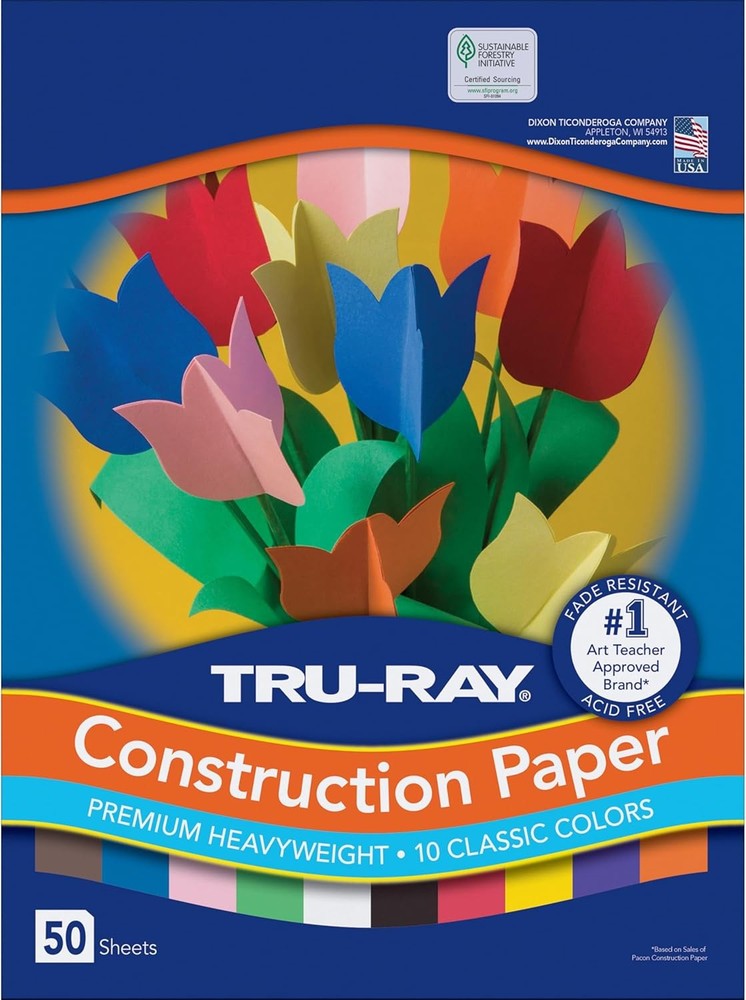 Tru-Ray Construction Paper P103031, 10 Classic Colors, 9″ x 12″, 50 Sheets