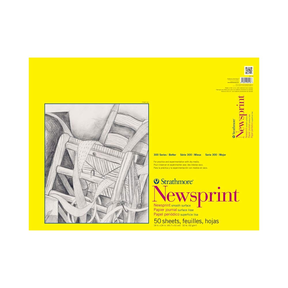 Strathmore 300 Series Tape Bound Newsprint Pad, 32 lb. Smooth 18×24,