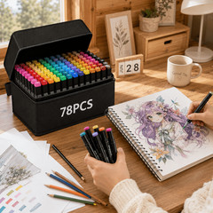 2 Sets Combo Alcohol Art Markers, 78PCS Full Color+23PCS Basic Color Marker Set