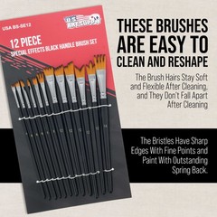 12pc Special Effects Artist Paint Brush Set, Ribbon, Watercolor, Acrylic, Oil