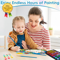 48 Color Solid Watercolor Paint Set with 3 Wooden Brushes Non Toxic Vibrant