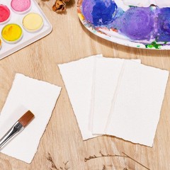 Prudiut 25 Sheets 300 GSM Deckled Edge Cotton Watercolor 2 x 3.5 inch, white