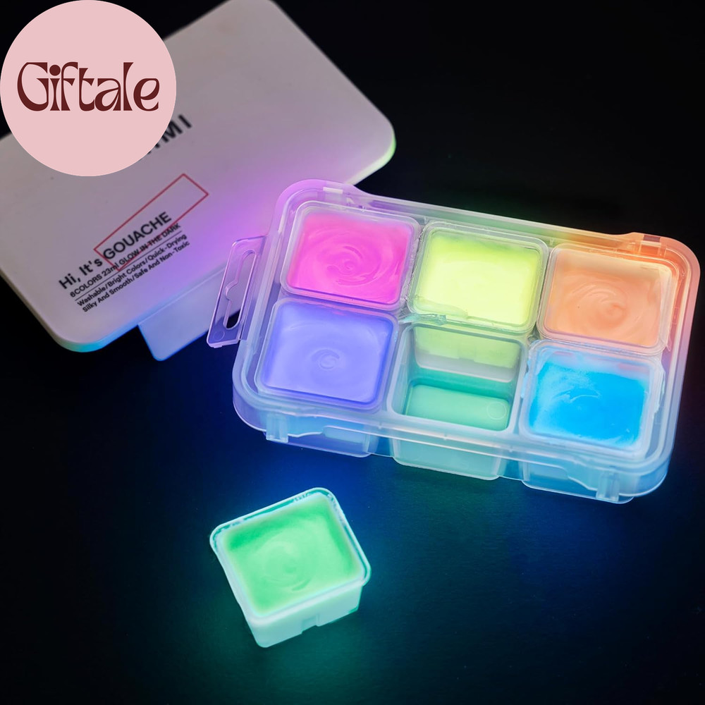 Glow in the Dark Jelly Gouache Paint Set, 6 Colors 23Ml, Jelly Cup Design, Trave