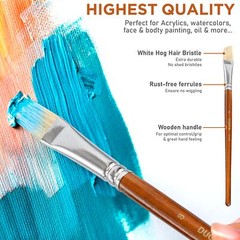 10pcs White Hog Hair Artist Paint Brush Set by Perfect for Acrylic Oil Brown