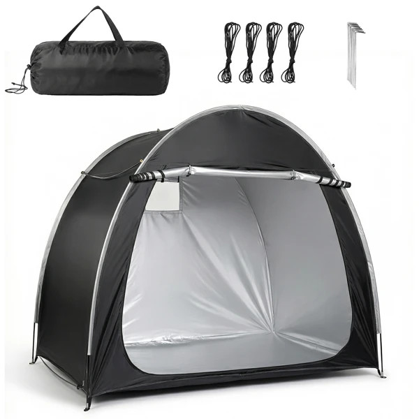 6.8×4.9FT Black Arc Bicycle Storage Shed, 210D PU Silver Coated Oxford, Black Fi
