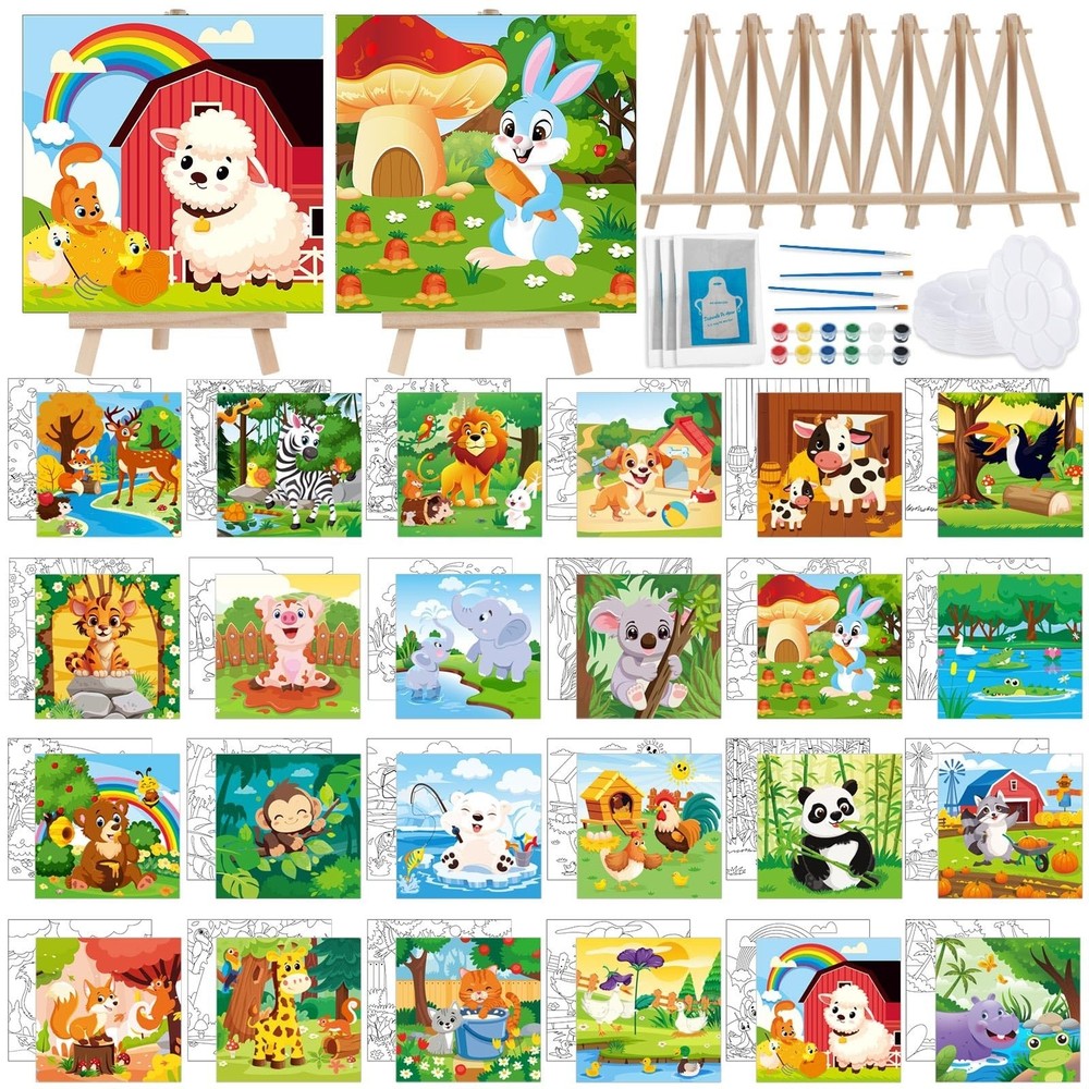 Tenceur 24 Pack 216 Piece Pre Drawn Canvas to Paint for Kid Adult 6 x 6 Inch …