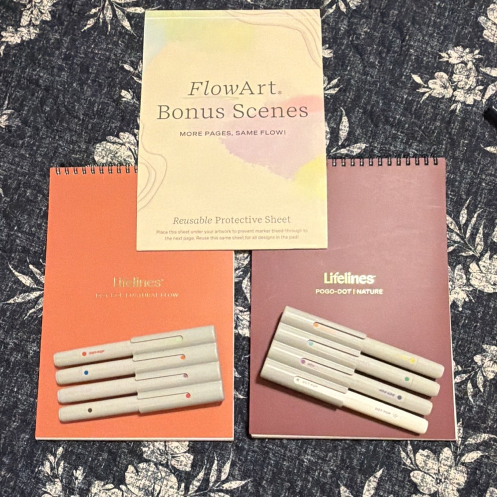 Lifelines FlowArt Bonus Scenes Reusable Protective Sheet with Pens Set Lot