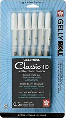 Jelly Roll Roller Gel Pens – Classic White Ink – 6 Pack New