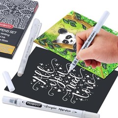 White Pens Set, 6 Pack, 0.5mm White Gel Pens, Dual-Tip Acrylic Paint Pen,